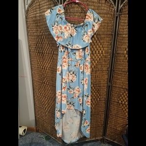 Floral Off the Sholder Hi-Low Dress